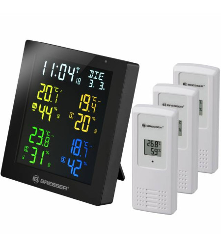 ClimaTemp Hygro Quadro krāsu termohigrometrs ar 3 papildu sensoriem, melns