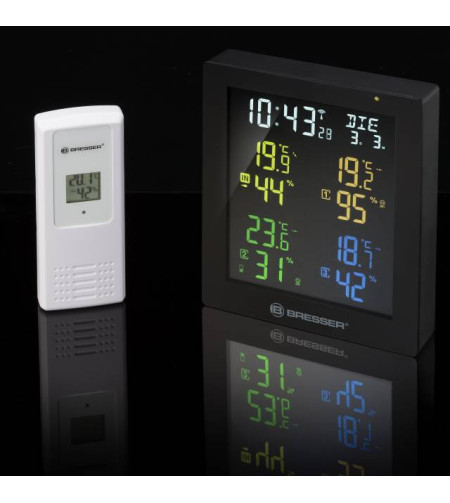 ClimaTemp Hygro Quadro krāsu termohigrometrs ar 3 papildu sensoriem, melns