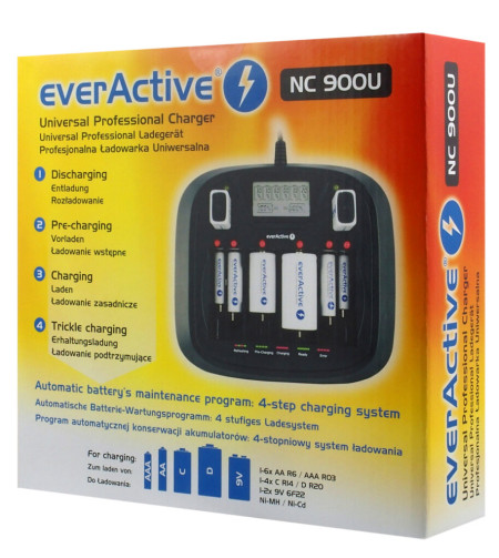 EverActive NC-900U 8-Channel Ni-MH / Ni-Cd Battery (AA, AAA, 9V, C, D) Charger