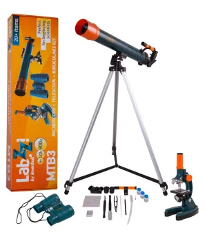 Mikroskops & Teleskops & Binoklis  Bērniem ar Eksperimentālo Komplektu Levenhuk LabZZ MTB3