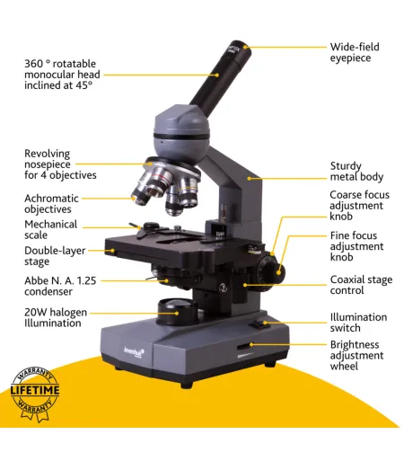 Biologist Microscope with Coordinated Sliding Table Levenhuk 320 40x-1000x
