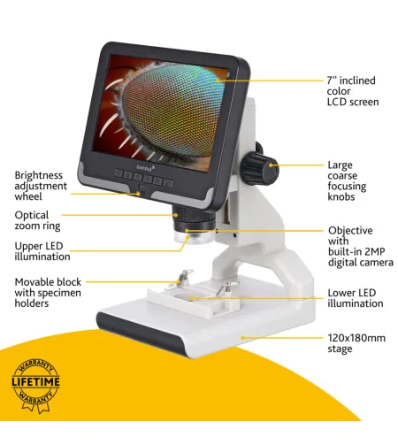 Mikroskops, Levenhuk Rainbow DM700 LCD digitālais, 10x–200x