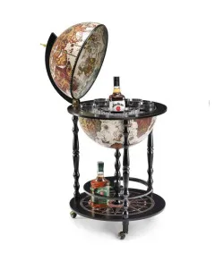 Varesmust põrandal seisev baarigloobus Zoffoli kaardiga Vulcano