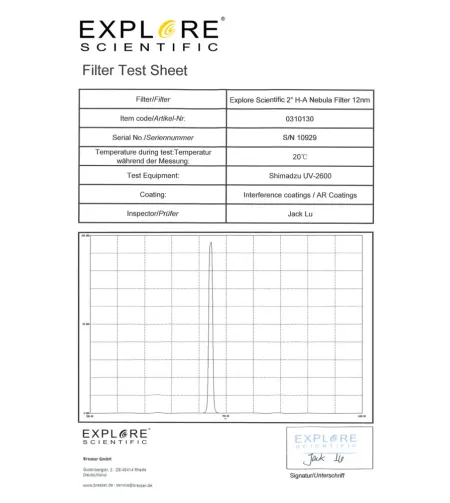 EXPLORE SCIENTIFIC 2 "H-Alfa ūko filtras 12 nm