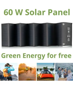 BRESSER mobilais saules lādētājs 60 vatu ar USB un līdzstrāvas izeju