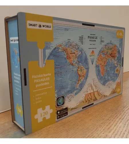 Fizinis pasaulio pusrutulių žemėlapis Interaktyvi puzle LV kalba