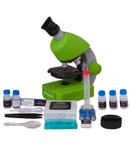 Микроскоп Bresser Junior 40x-640x, зеленый с экспериментальным комплектом, с адаптером для