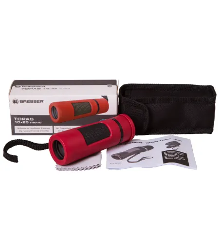 Kompakts Kabatas Monoklis Bresser Topas Plus 10x25 Sarkans