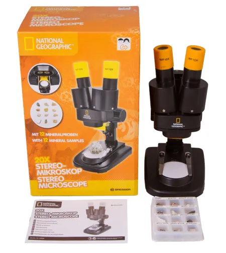 Stereo Mikroskops National Geographics 20x ar minerālu paraugiem