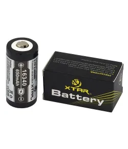 Xtar RCR123A / 16340 650mAh 3.6V Protected Lithium Ion (Li-ion) Button Top Battery