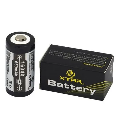 Xtar RCR123A / 16340 650mAh 3.6V Protected Lithium Ion (Li-ion) Button Top Battery