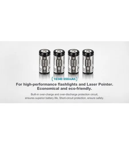 Xtar RCR123A / 16340 650mAh 3.6V Protected Lithium Ion (Li-ion) Button Top Battery