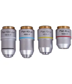 Levenhuk MED 900 Plan Achromatic Objectives Set, 4x, 10x, 40xs, 100xs (oil)