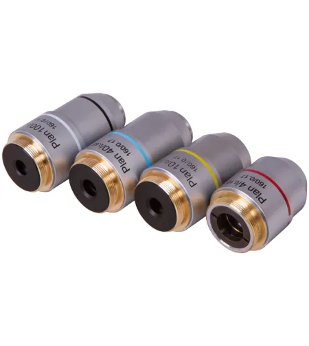 Levenhuk MED 900 Plan Achromatic Objectives Set, 4x, 10x, 40xs, 100xs (oil)