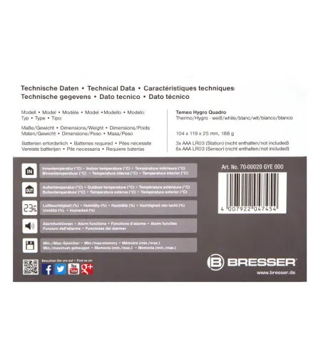 Weather Station Bresser Temeo Hygro Quadro , white