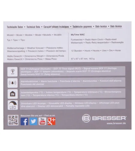 Bresser MyTime WAC Tabletop Alarm Clock, black