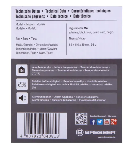 Bresser Mould Alert Hygrometer, black