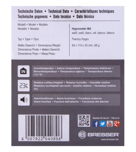 Bresser Mould Alert Hygrometer, white