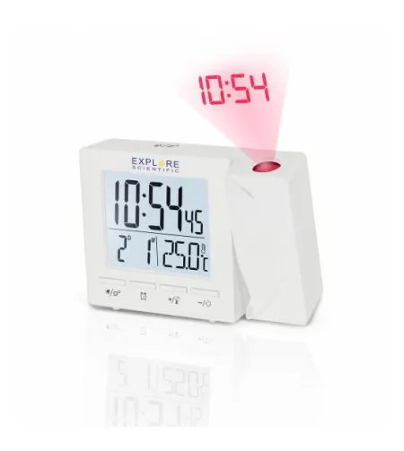 Explore Scientific RC Digital Projection Clock with Indoor Temperature, white