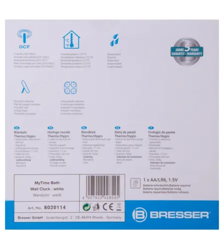 Bresser MyTime Bath Waterproof Wall Clock, white