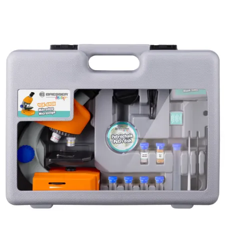 Mikroskops 40x-640x ar piederumiem un cieto kārbu, BRESSER Junior