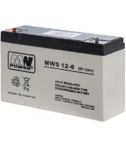 Свинцово-кислотный аккумулятор, MW Power MWS 12-6 (6V, 12Ah) (4.8mm) VRLA (Valve Regulated