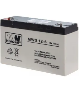 Svina akumulators, MW Power MWS 12-6 (6V, 12Ah) (4.8mm) VRLA (Valve Regulated Lead-Acid)