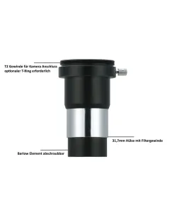 Vixen 2x Barlow objektyvas su T2 sriegiu