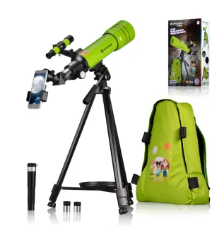 BRESSER JUNIOR refrakcijas teleskops 70/400 ar mugursomu, zaļš