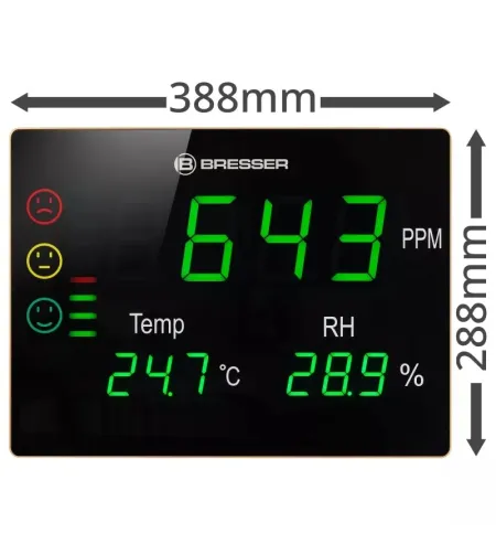 BRESSER CO2 measuring device Smile XXL with traffic lights and extra-large LED display