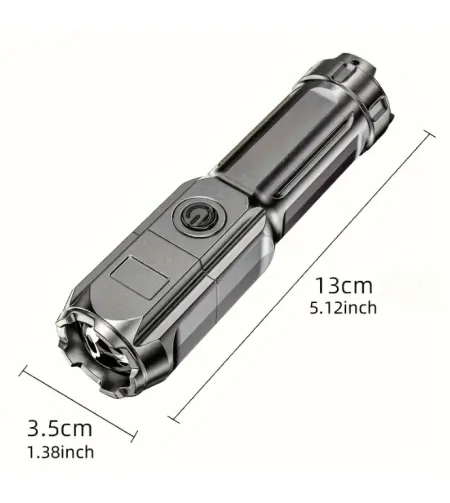 Compact and powerful flashlight with zoom - USB rechargeable 800mAh