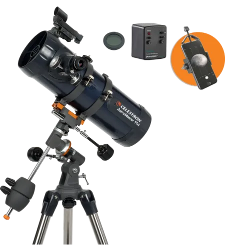 Celestron Astromaster 114EQ-MD teleskops ar telefona adapteri un mēness filtru