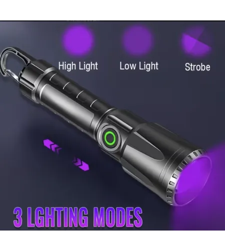 UV ultravioletinių spindulių LED žibintuvėlis 395 nM su priartinimu