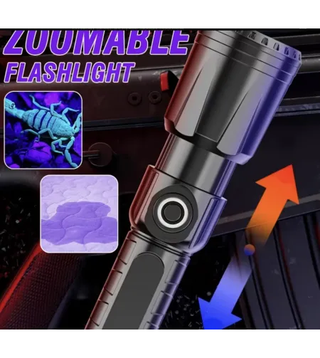 UV ultravioletinių spindulių LED žibintuvėlis 395 nM su priartinimu