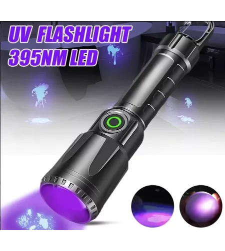 UV ultravioletinių spindulių LED žibintuvėlis 395 nM su priartinimu